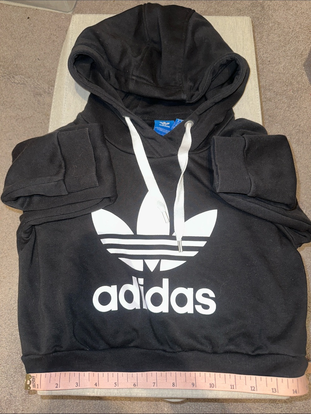 Adidas Cropped Black Hoodie with White Trefoil Logo